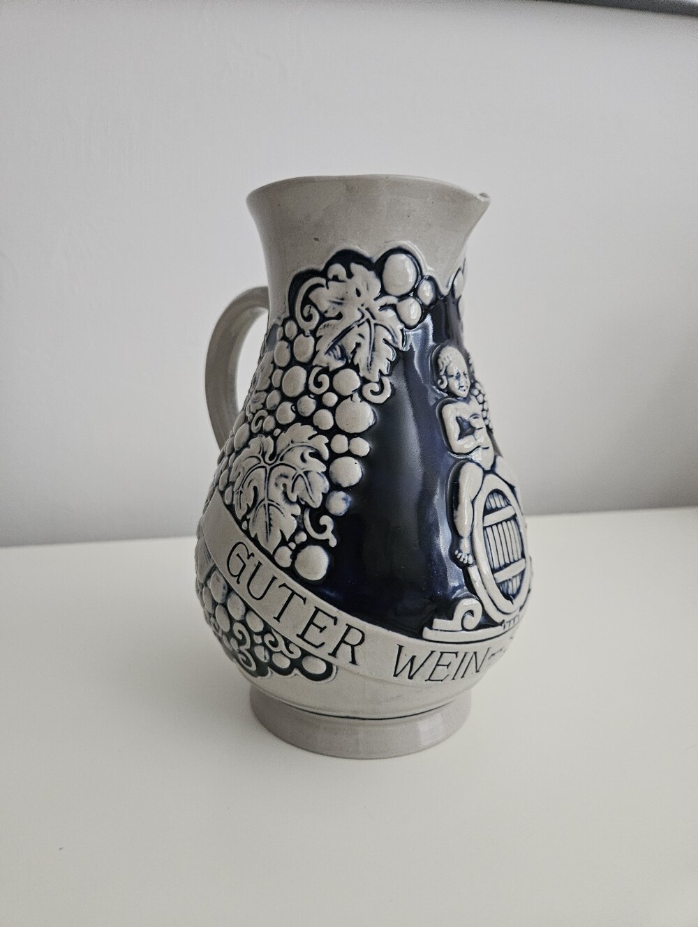 VTG German Stoneware Cobalt Blue & Gray Wine Pitcher | SZ 7" - Picture 3 of 11